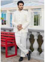 Art Silk Cream Wedding Wear Thread Work Readymade Jodhpuri Suit(Top Only)